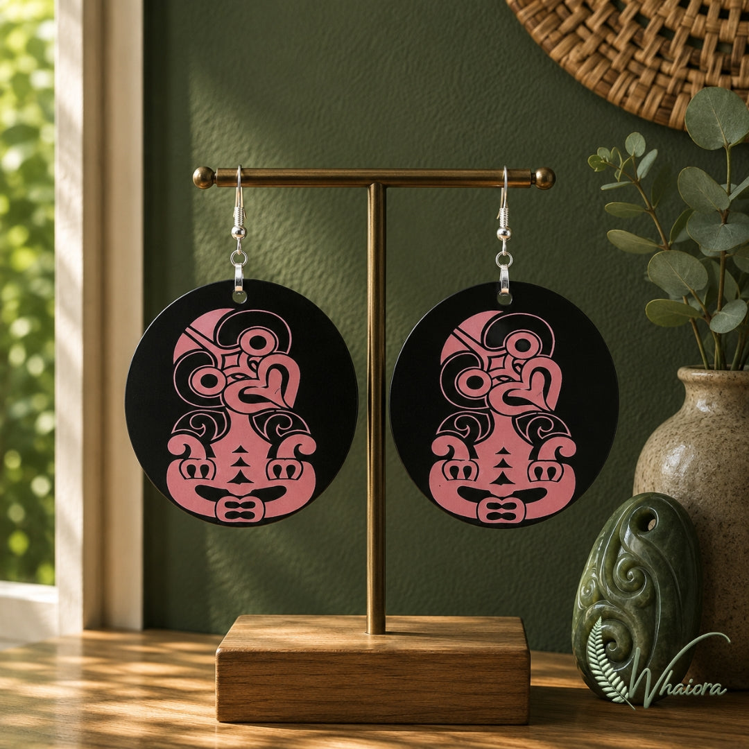Pink Tiki Resin Earrings