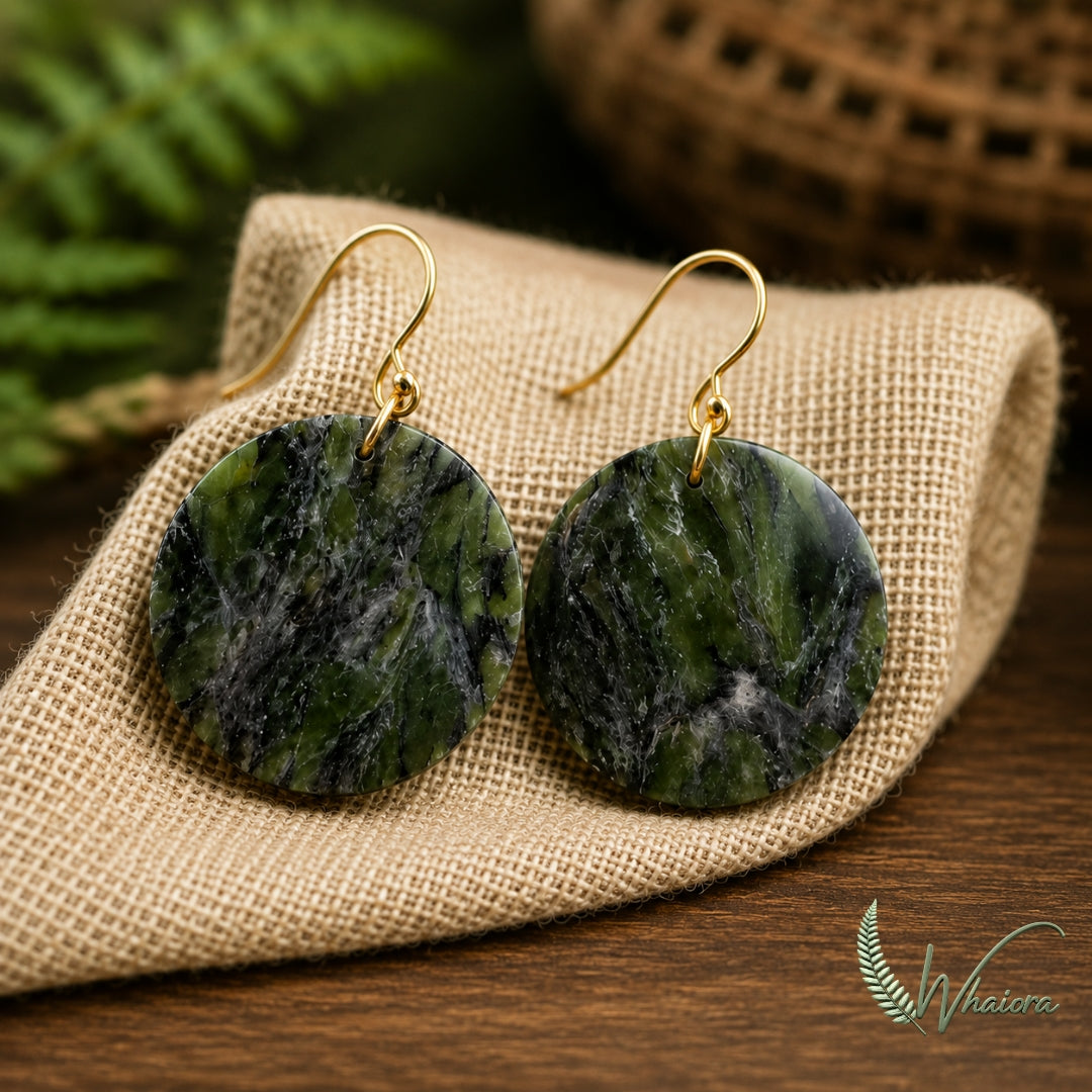 Round Pounamu Disc Earrings