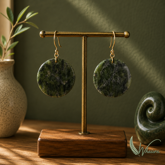 Round Pounamu Disc Earrings