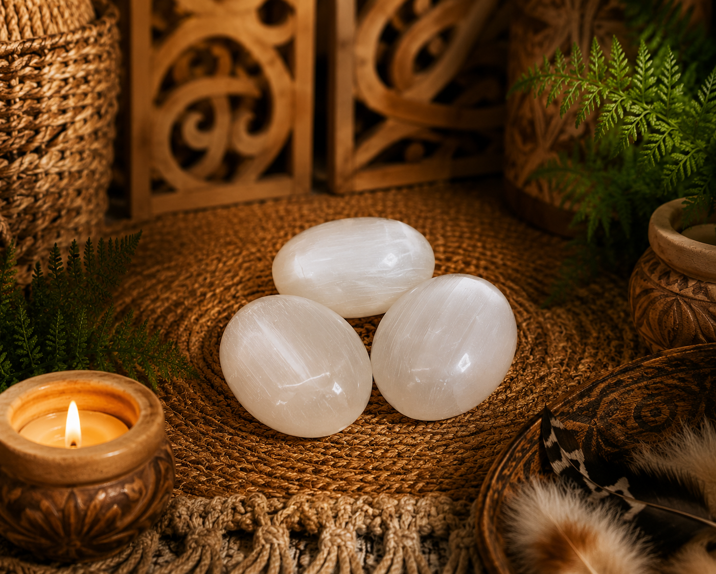 Selenite Palm Stone