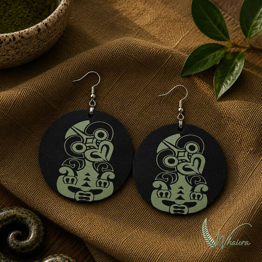 Green Tiki Resin Earrings