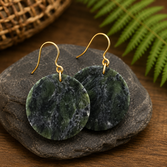 Round Pounamu Disc Earrings